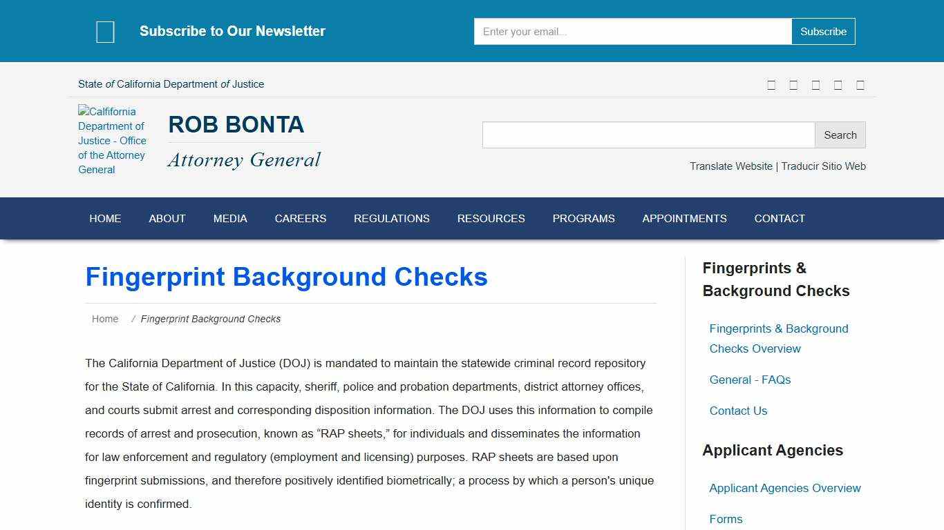 Fingerprint Background Checks State of California - Department of Justice - Office of the Attorney General