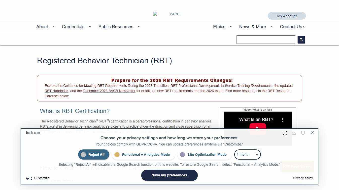 Registered Behavior Technician (RBT) - BACB